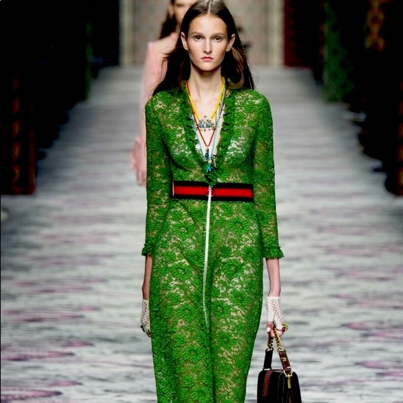 GUCCI★素敵!LONG SLEEVE GREEN FLORAL LACE DRESS Gucci | Dresses | Gucci Floral Lace Green Midi Dress With